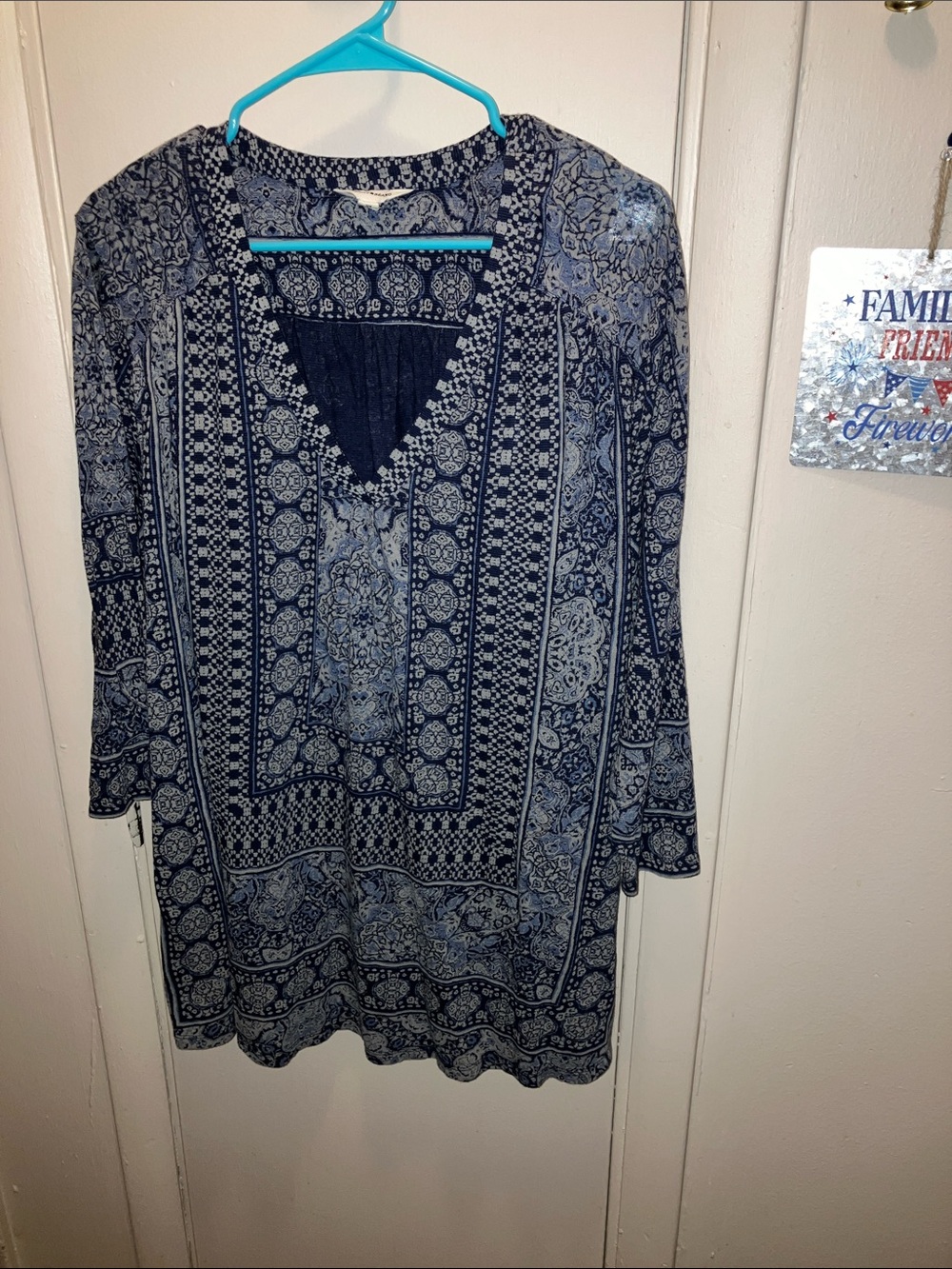Lucky Brand Navy and Gray Printed V-Neck Tunic Size 3X